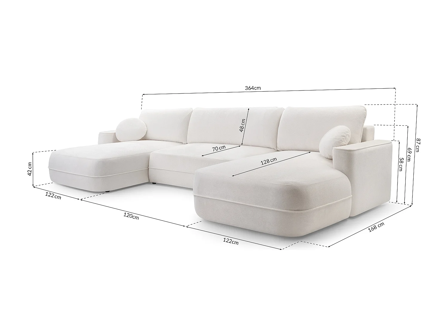 AX LIVING U bankstel witte hoekbank met slaapfunctie Peoni 364 cm