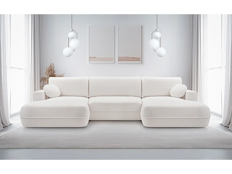 AX LIVING Canapé en U avec fonction lit Peoni 364 cm blanc élégant