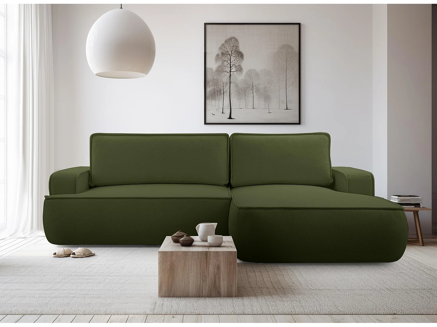 AX LIVING Canapé en L avec fonction lit Ablia 267 cm vert foncé D