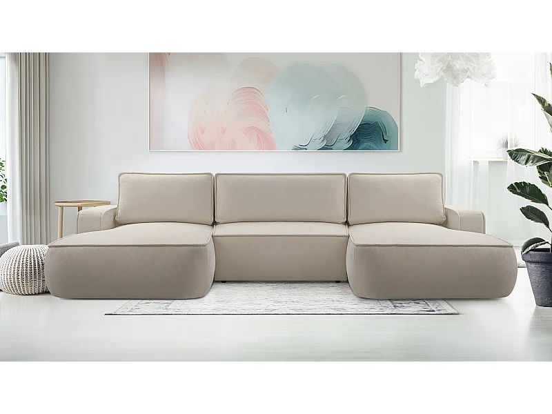 AX LIVING Bank in u vorm Ablia beige hoekbank met slaapfunctie 364 cm