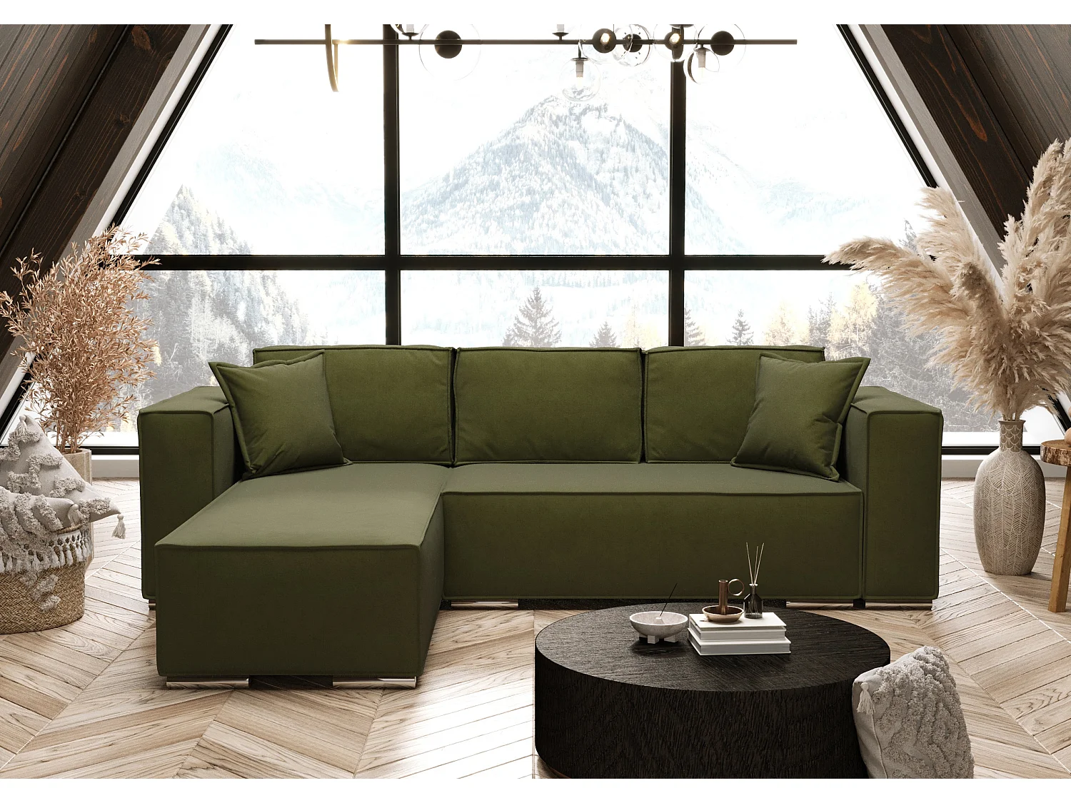 AX LIVING Grün Ecksofa mit Schlaffunktion Vinoria L-Form 255 cm L