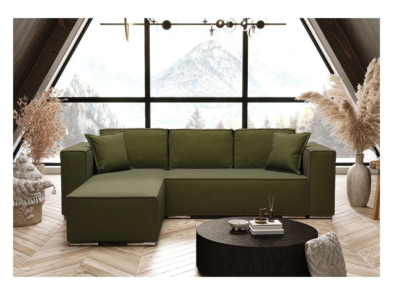 AX LIVING Canapé d'angle convertible vert, Vinoria, en L, 255 cm G