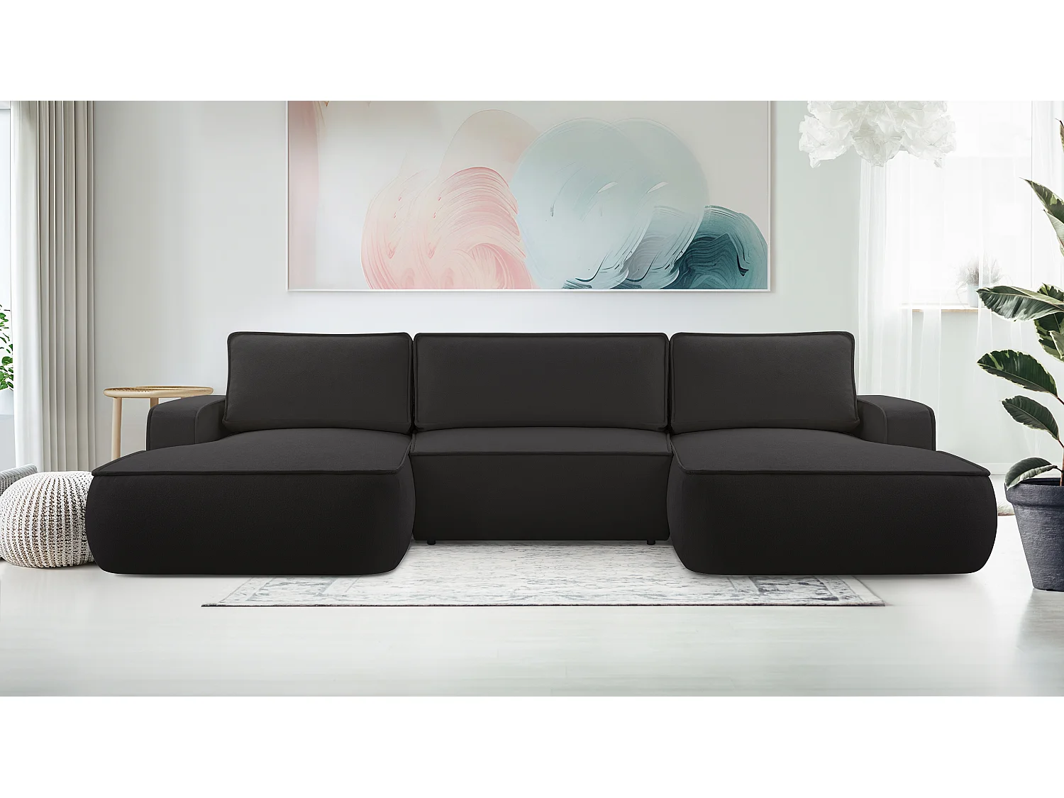 AX LIVING Canapé en U avec fonction lit Ablia 364 cm noir