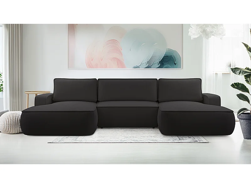 AX LIVING Ablia Sofa U-Form mit Schlaffunktion Schwarze Sofa 364 cm