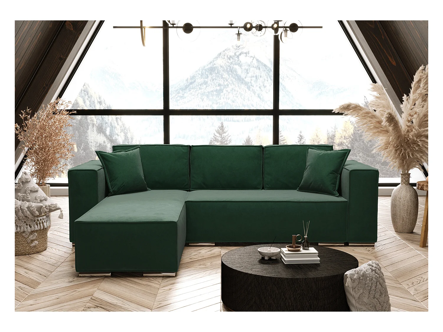 AX LIVING Canapé d'angle convertible vert, Vinoria, en L, 255 cm G