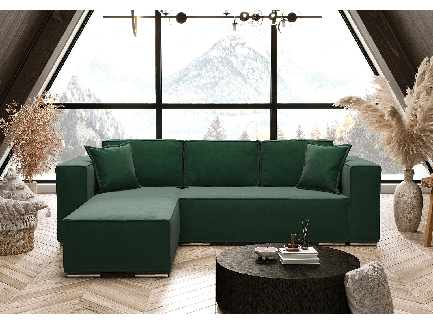 AX LIVING Grün Ecksofa mit Schlaffunktion Vinoria L-Form 255 cm L