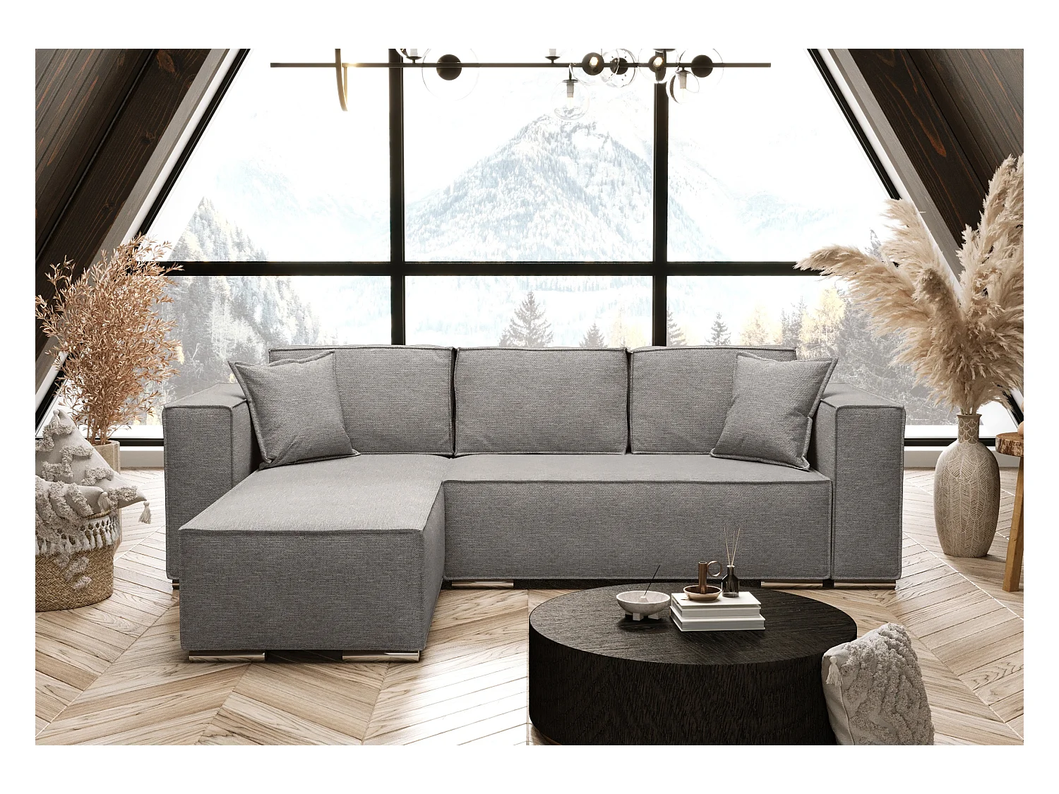 AX LIVING Canapé d'angle convertible gris clair Vinoria, en L  255 cm G