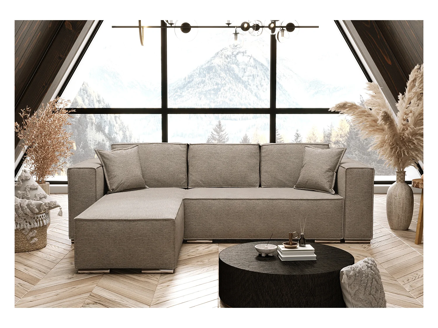 AX LIVING Canapé d'angle convertible beige, Vinoria, en L, 255 cm G