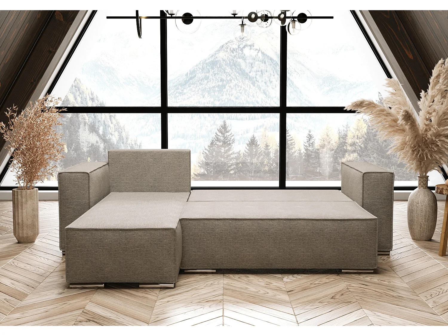 AX LIVING Beige Ecksofa mit Schlaffunktion Vinoria, L-Form, 255 cm L