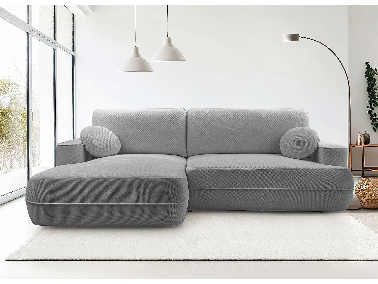 AX LIVING Hellgrau Ecksofa mit Schlaffunktion Peoni 267 cm modern L