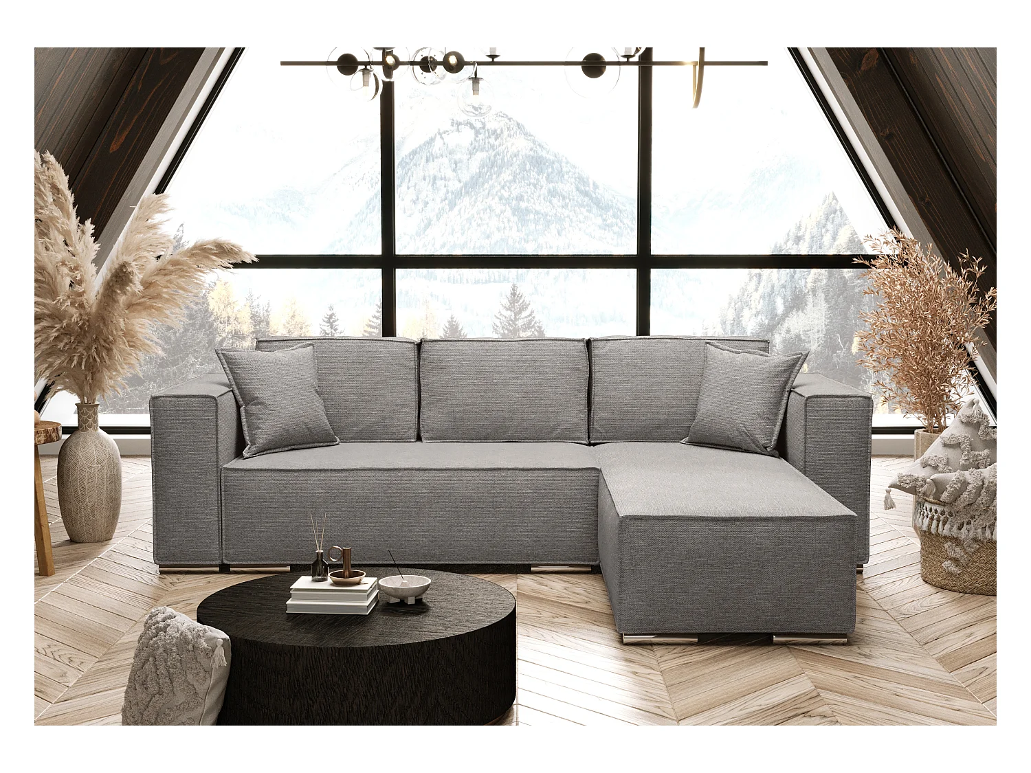 AX LIVING Canapé d'angle convertible gris clair Vinoria, en L 255 cm D
