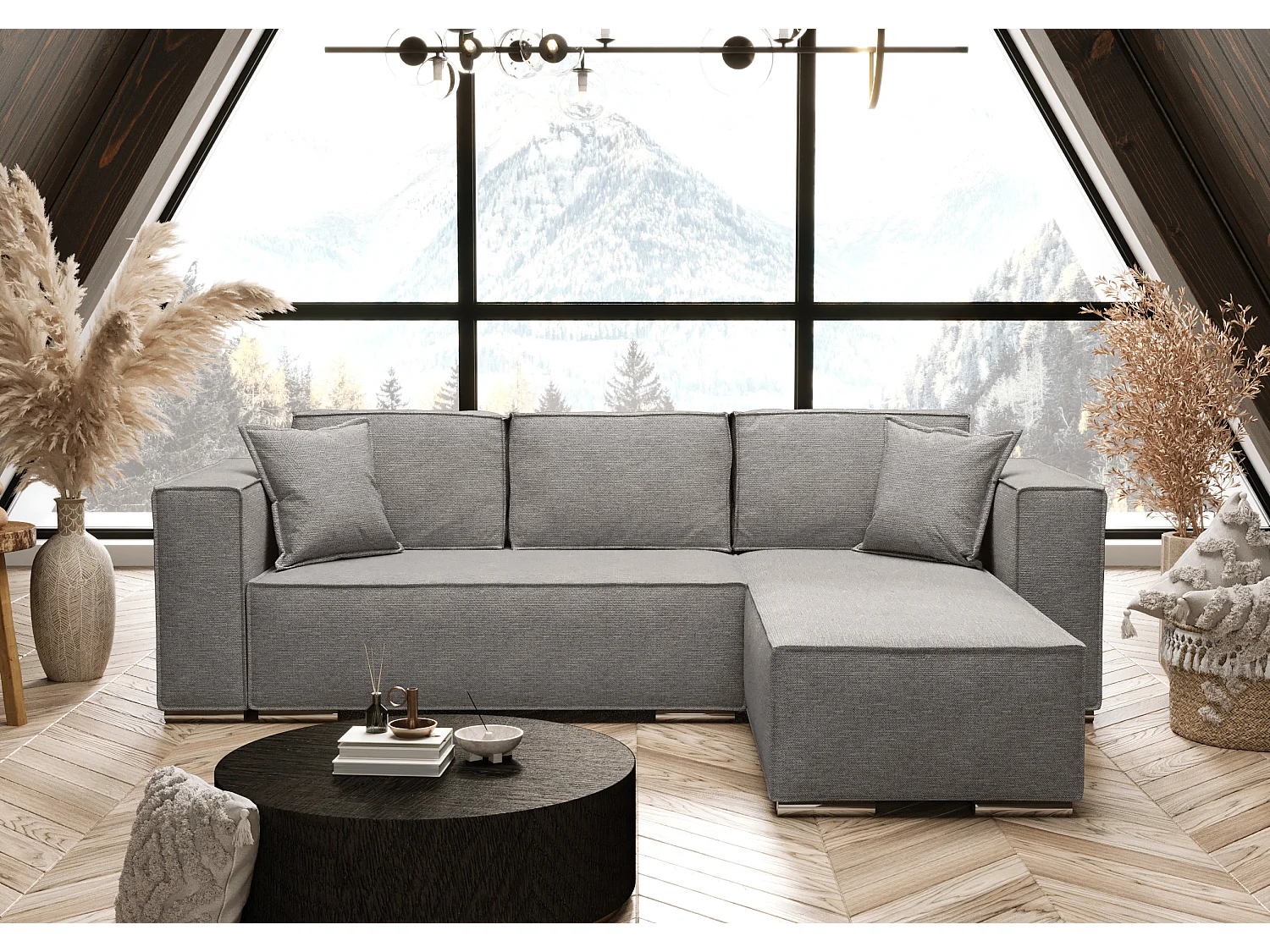 AX LIVING Hellgrau Ecksofa mit Schlaffunktion Vinoria L-Form 255 cm R
