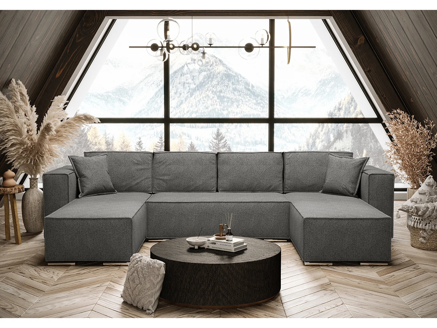 AX LIVING Ecksofa mit Schlaffunktion Dunkelgrau U-Form Vinoria 327 cm