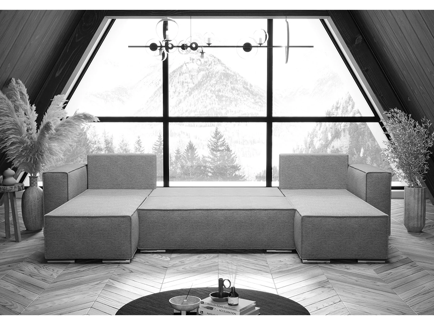 AX LIVING Ecksofa mit Schlaffunktion Dunkelgrau U-Form Vinoria 327 cm