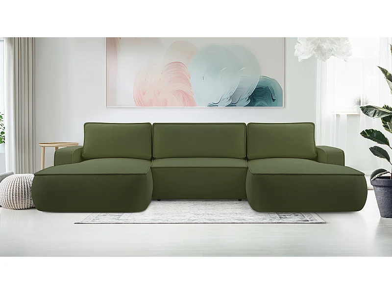 AX LIVING Canapé en U avec fonction lit Ablia 364 cm vert foncé