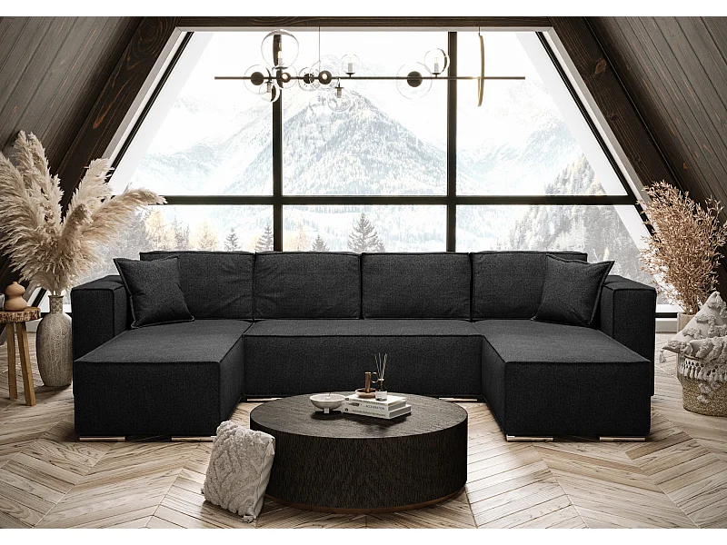 AX LIVING Ecksofa Schwarz mit Schlaffunktion U-Form Vinoria 327 cm