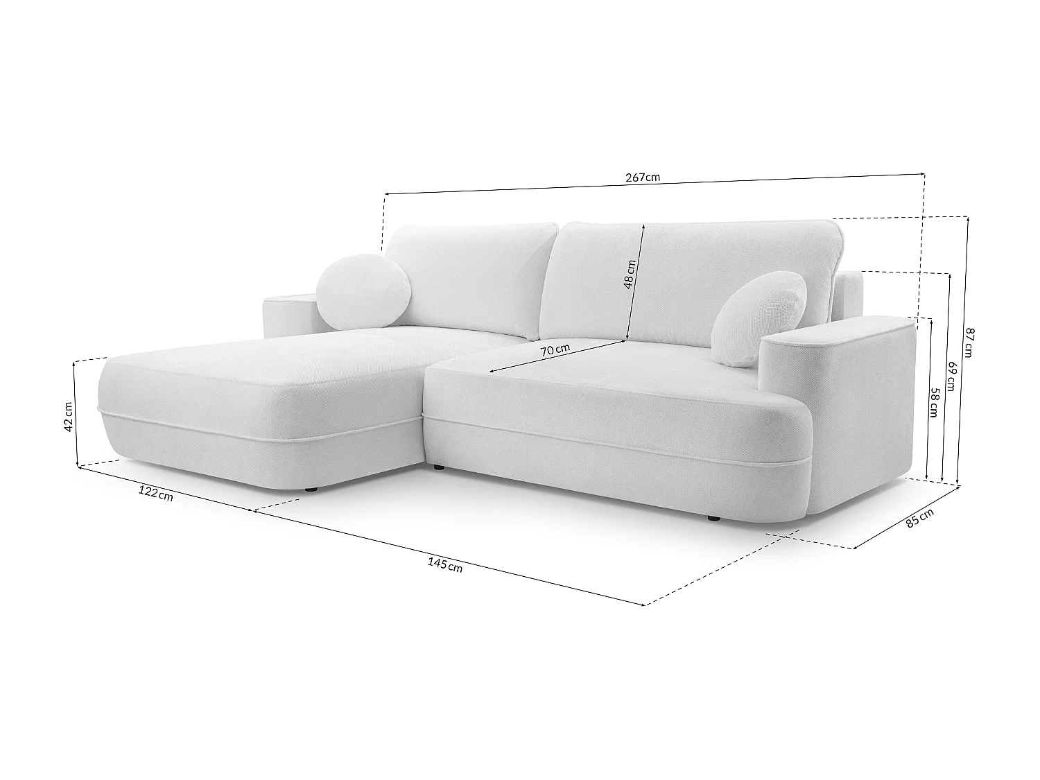 AX LIVING Canapé d’angle avec fonction lit Peoni 267cm style cuivré G