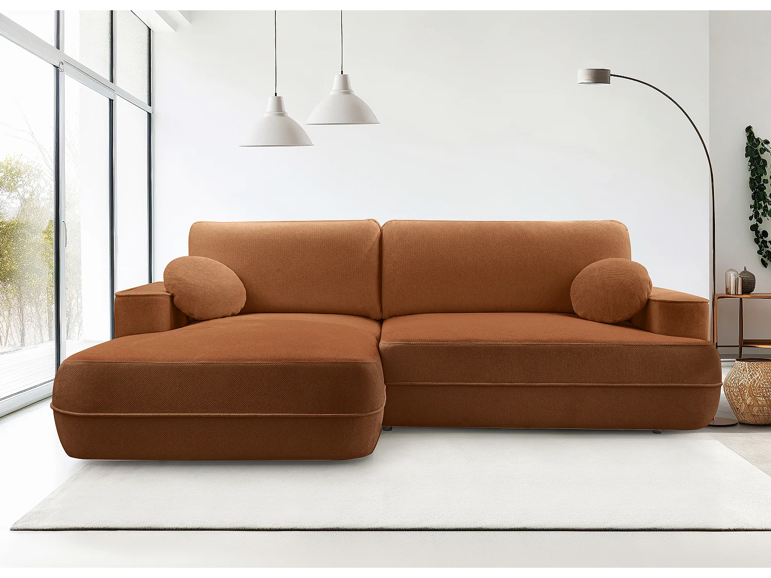AX LIVING Ecksofa mit Schlaffunktion Peoni 267cm kupferfarbener Stil L
