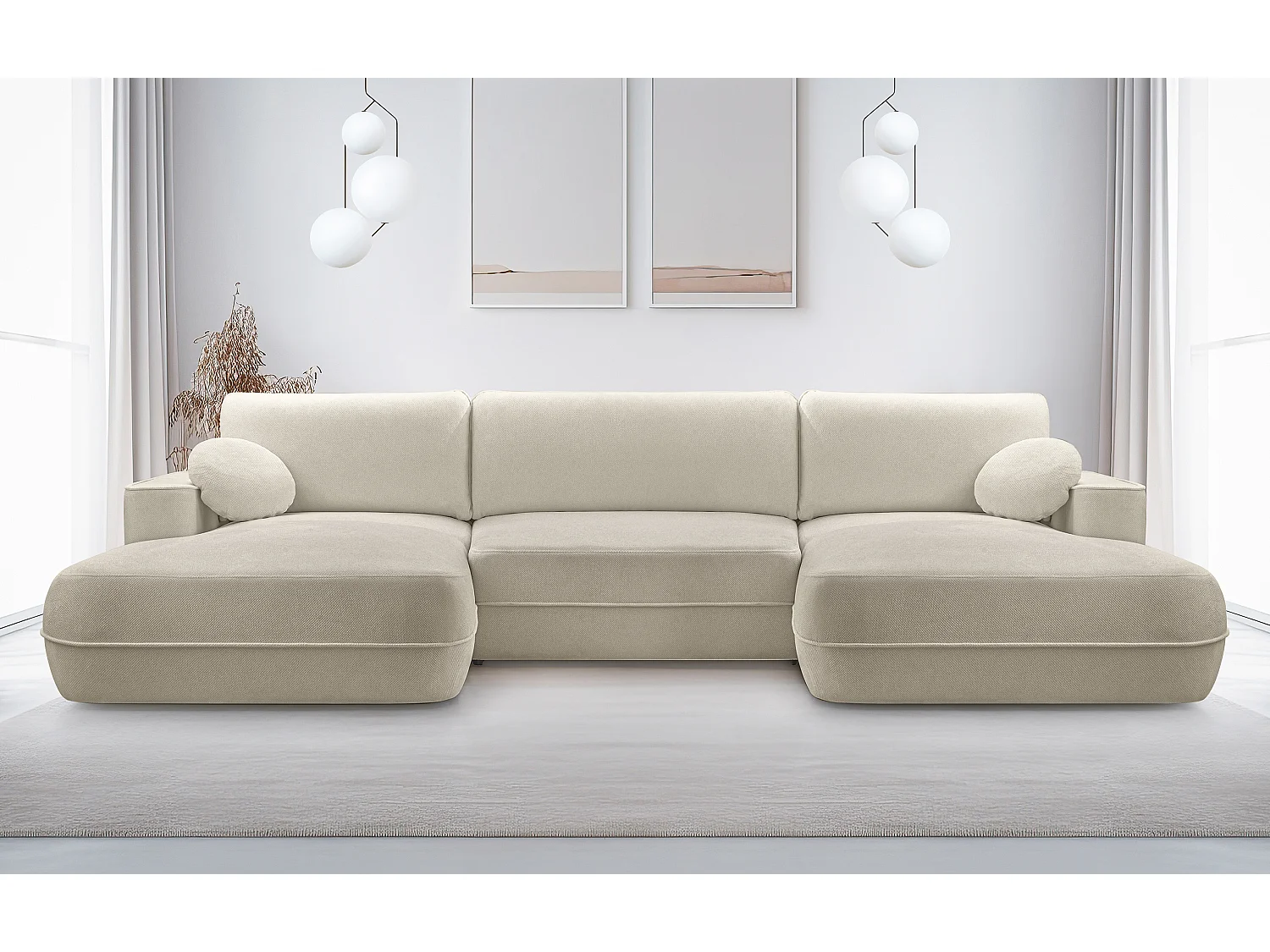 AX LIVING Canapé d’angle en U avec fonction lit Peoni 364 cm beige