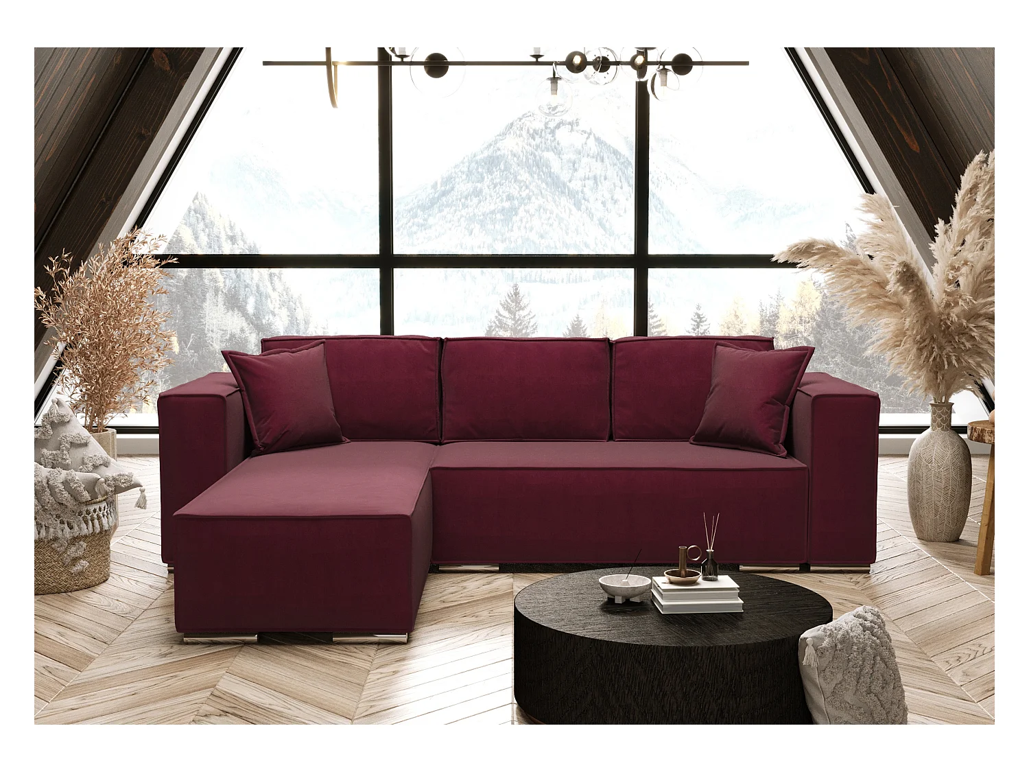 AX LIVING Canapé d'angle convertible bordeaux, Vinoria, en L 255 cm G