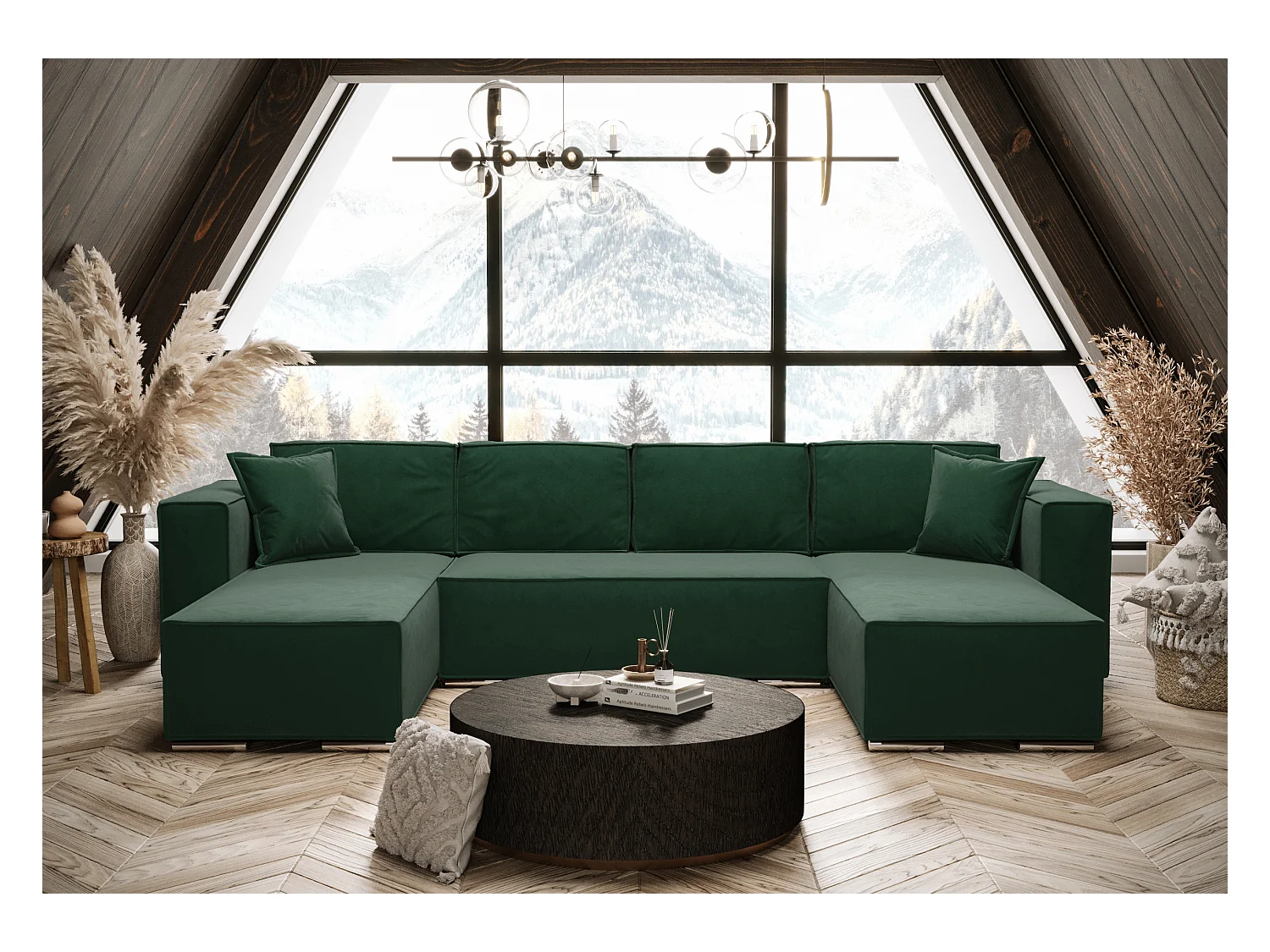 AX LIVING Canapé d'angle en U avec convertible, vert, Vinoria, 327 cm