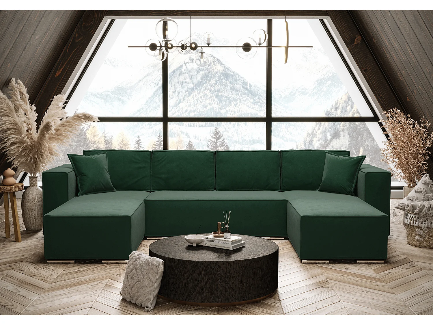 AX LIVING Grün Ecksofa mit Schlaffunktion U-Form Vinoria 327 cm breit