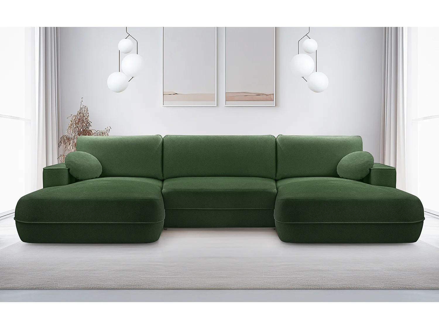 AX LIVING Canapé d’angle en U fonction lit Peoni 364 cm vert foncé