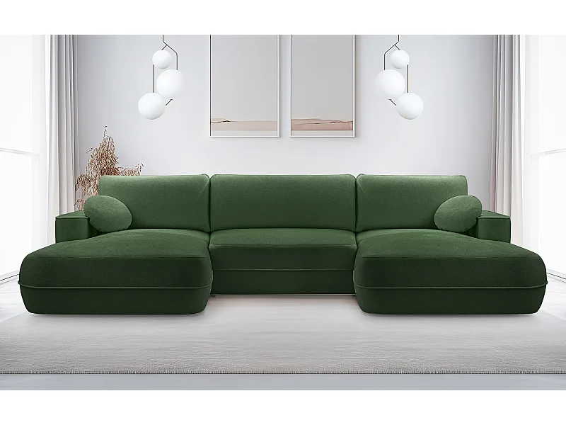 AX LIVING Canapé d’angle en U fonction lit Peoni 364 cm vert foncé