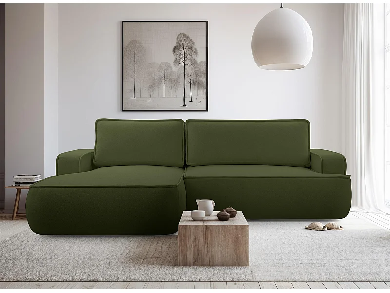 AX LIVING Canapé en L avec fonction lit Ablia 267 cm vert foncé G