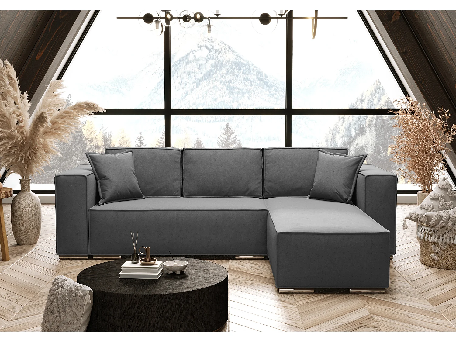 AX LIVING Grau Ecksofa mit Schlaffunktion Vinoria L-Form 255 cm R