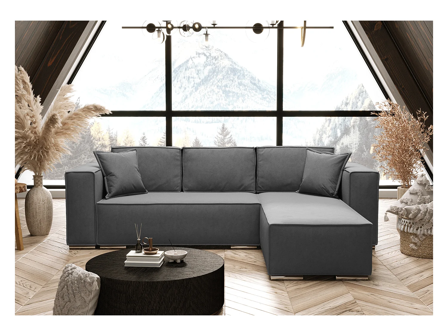 AX LIVING Canapé d'angle convertible gris, Vinoria, en L, 255 cm D