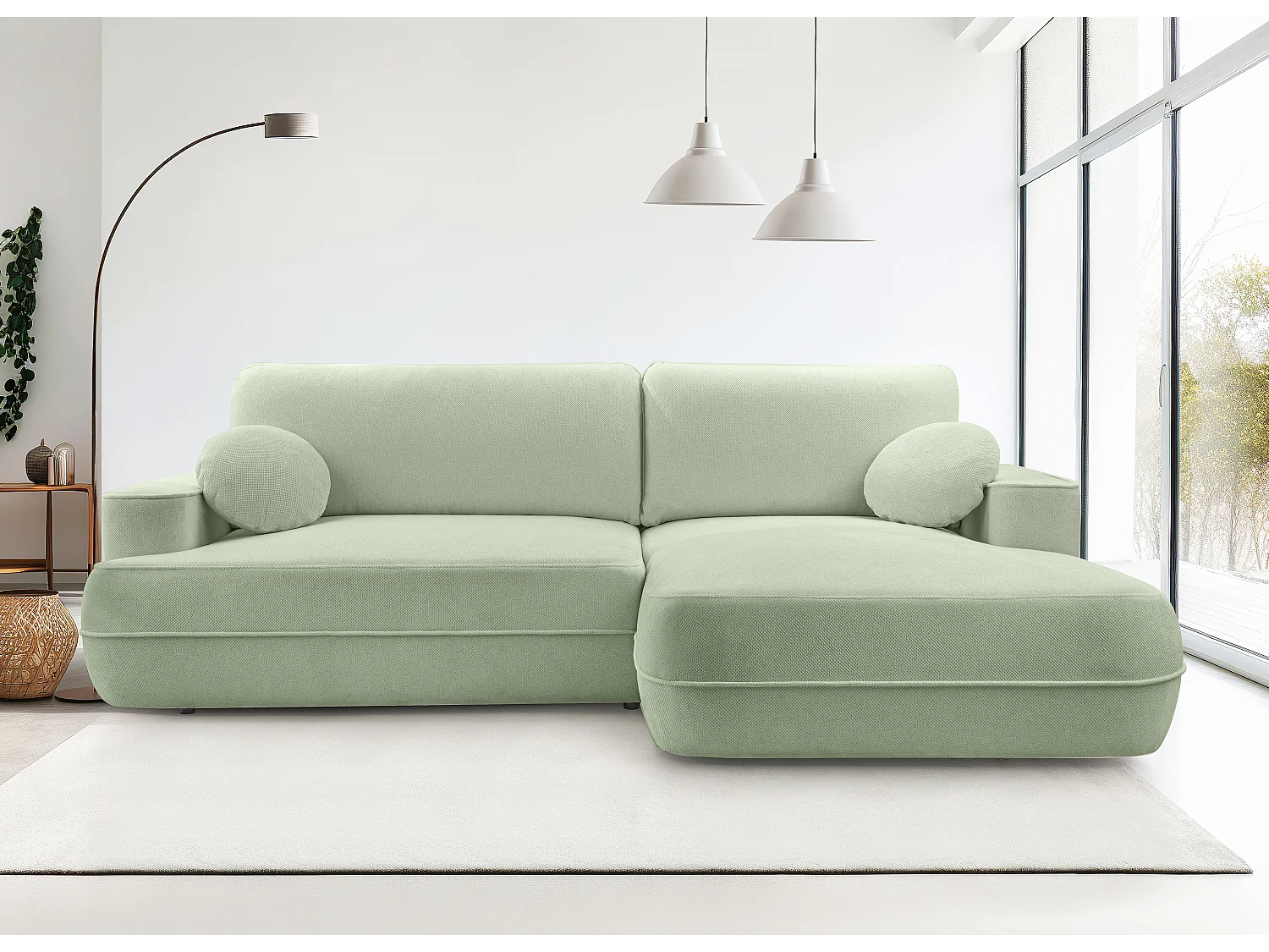 AX LIVING Ecksofa mit Schlaffunktion Peoni 267 cm salbeigrüner Stil R