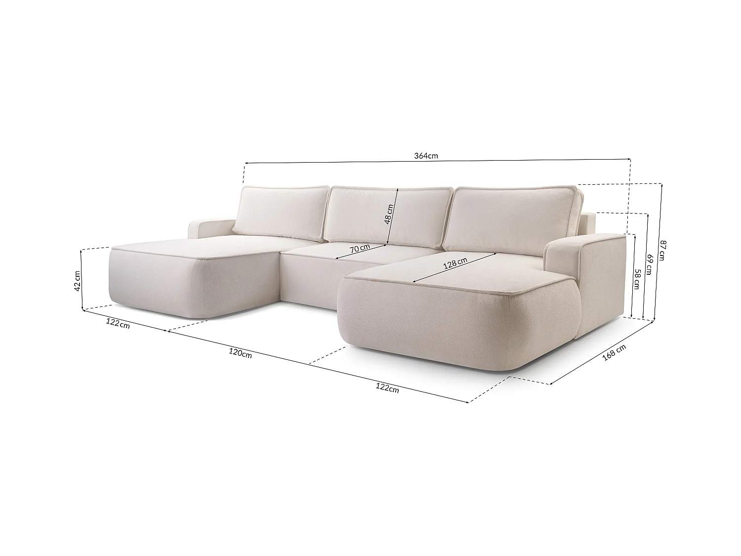 AX LIVING Ablia Sofa U-Form mit Schlaffunktion Cremefarbene 364 cm