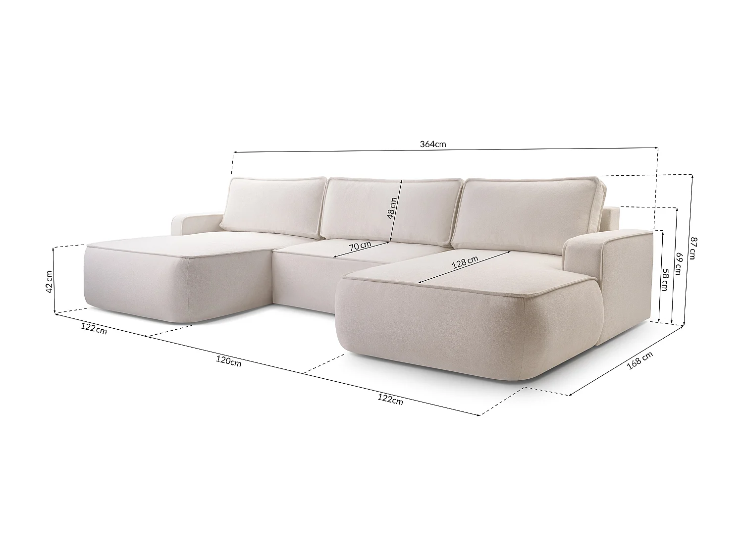 AX LIVING Canapé en U avec fonction lit Ablia 364 cm crème