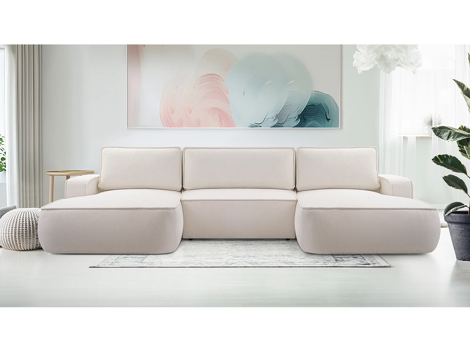 AX LIVING Ablia Sofa U-Form mit Schlaffunktion Cremefarbene 364 cm