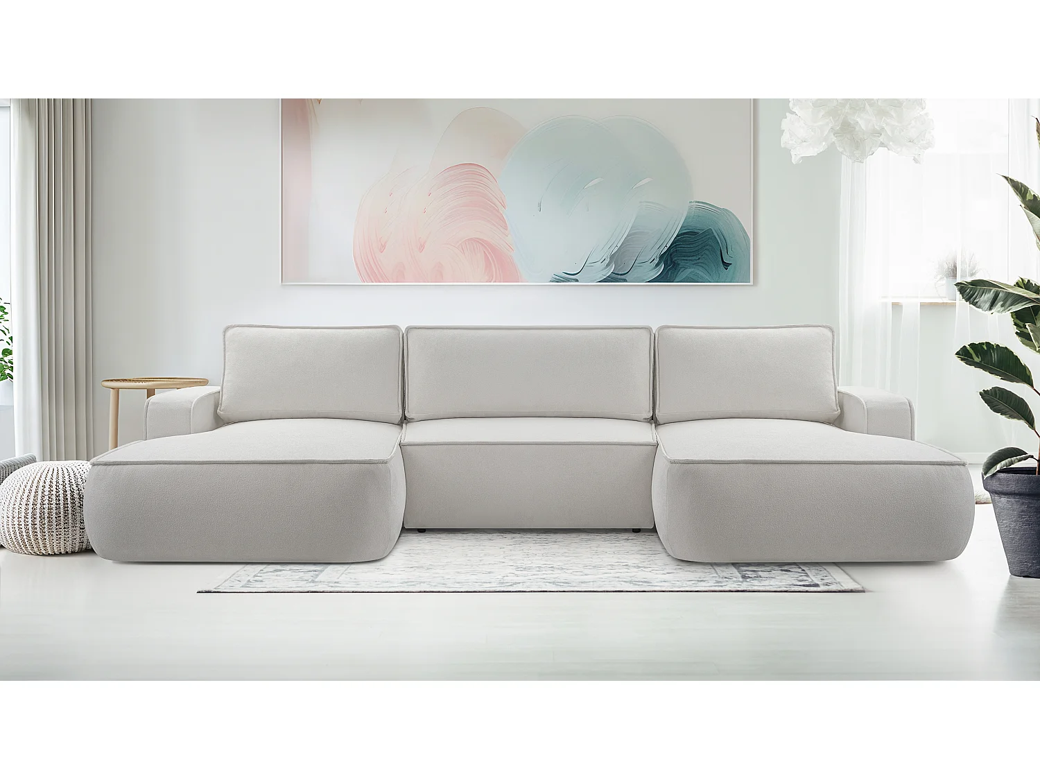 AX LIVING Canapé en U avec fonction lit Ablia 364 cm gris clair