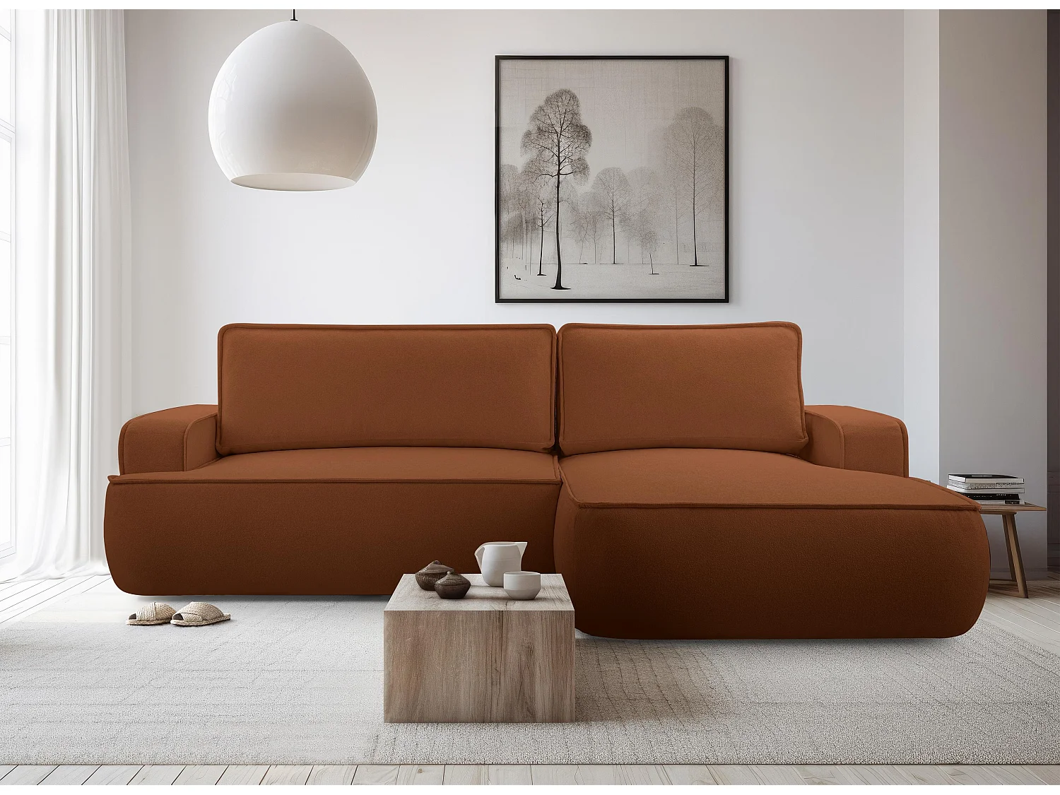 AX LIVING Canapé en L avec fonction lit Ablia 267 cm rouge brique D