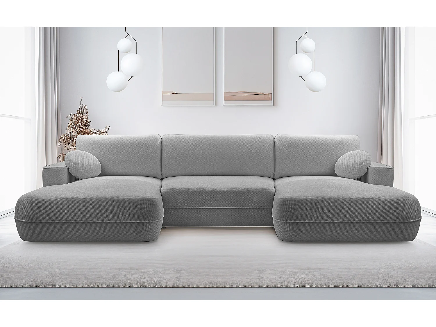 AX LIVING Canapé en U avec fonction lit Peoni 364 cm gris