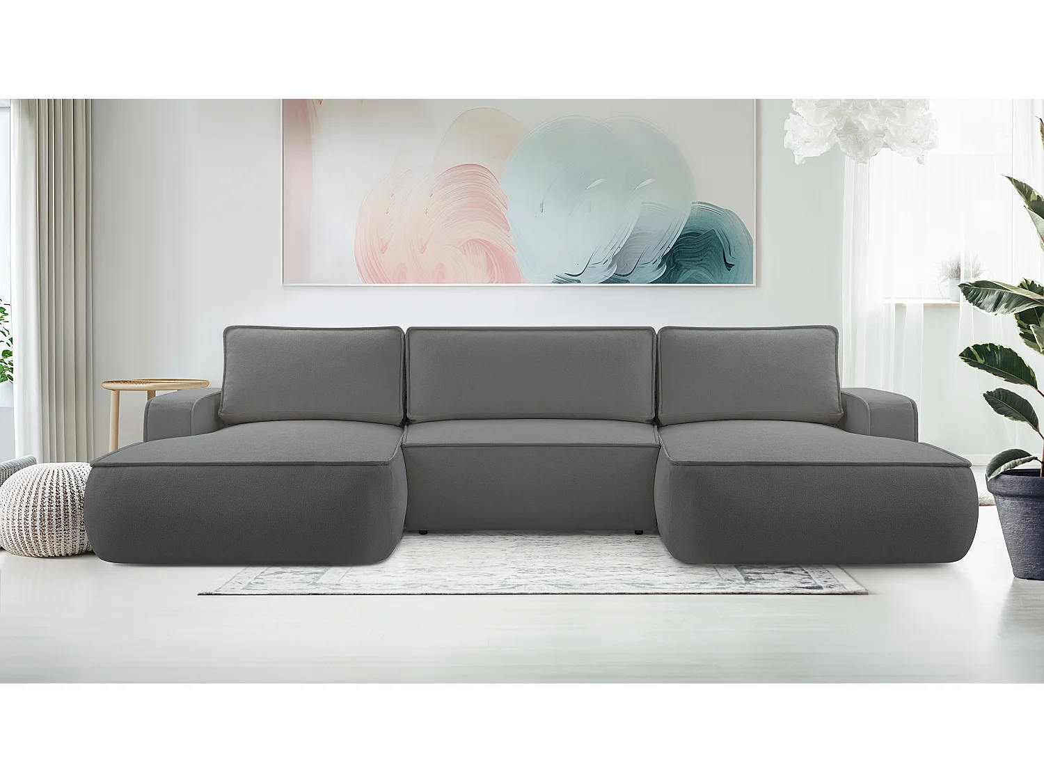 AX LIVING Canapé en U avec fonction lit Ablia 364 cm gris foncé