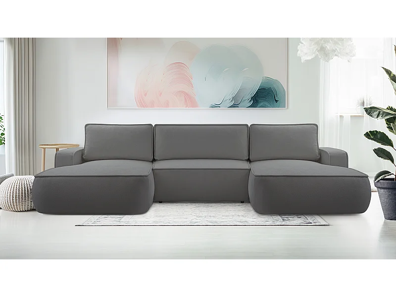AX LIVING Canapé en U avec fonction lit Ablia 364 cm gris foncé