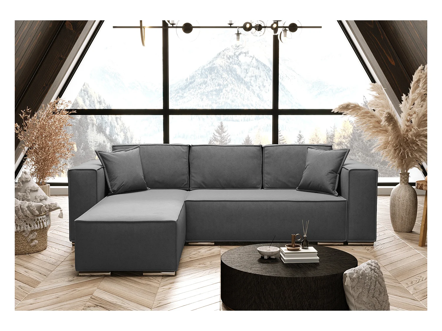 AX LIVING Canapé d'angle convertible gris, Vinoria, en L, 255 cm G