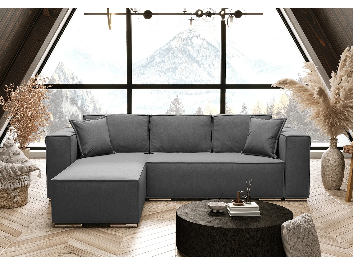 AX LIVING Grau Ecksofa mit Schlaffunktion Vinoria L-Form 255 cm L