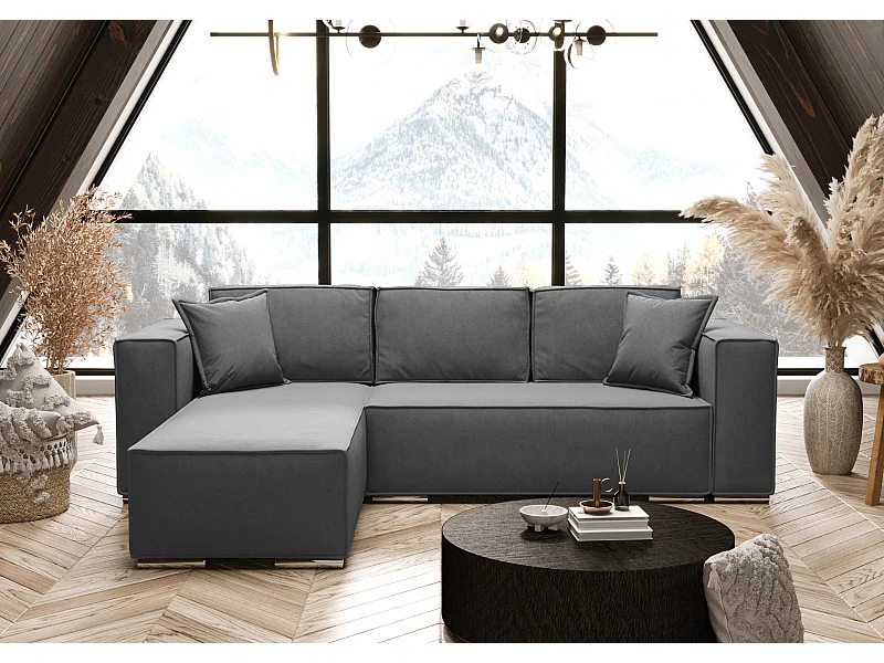 AX LIVING Grau Ecksofa mit Schlaffunktion Vinoria L-Form 255 cm L