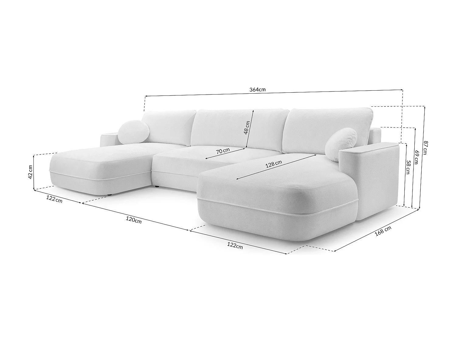 AX LIVING U Form Sofa mit Schlaffunktion Peoni 364cm elegantes Schwarz
