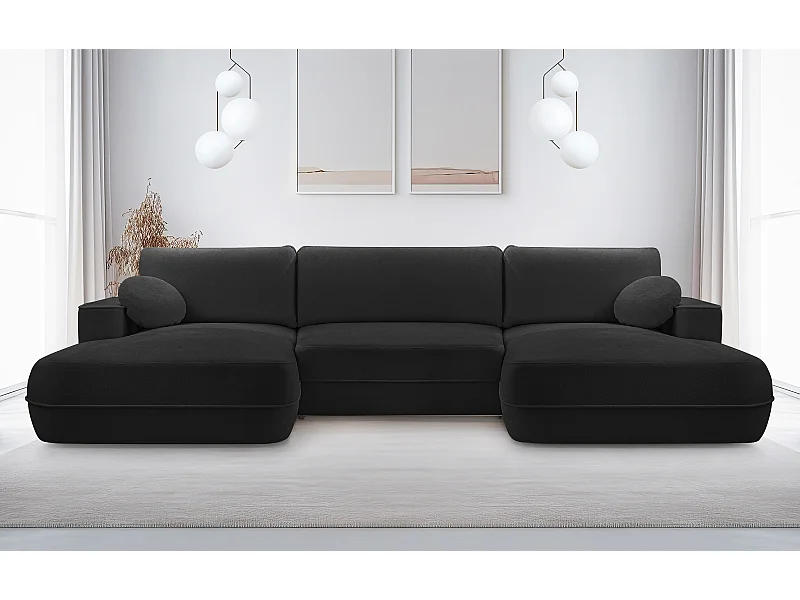AX LIVING U Form Sofa mit Schlaffunktion Peoni 364cm elegantes Schwarz