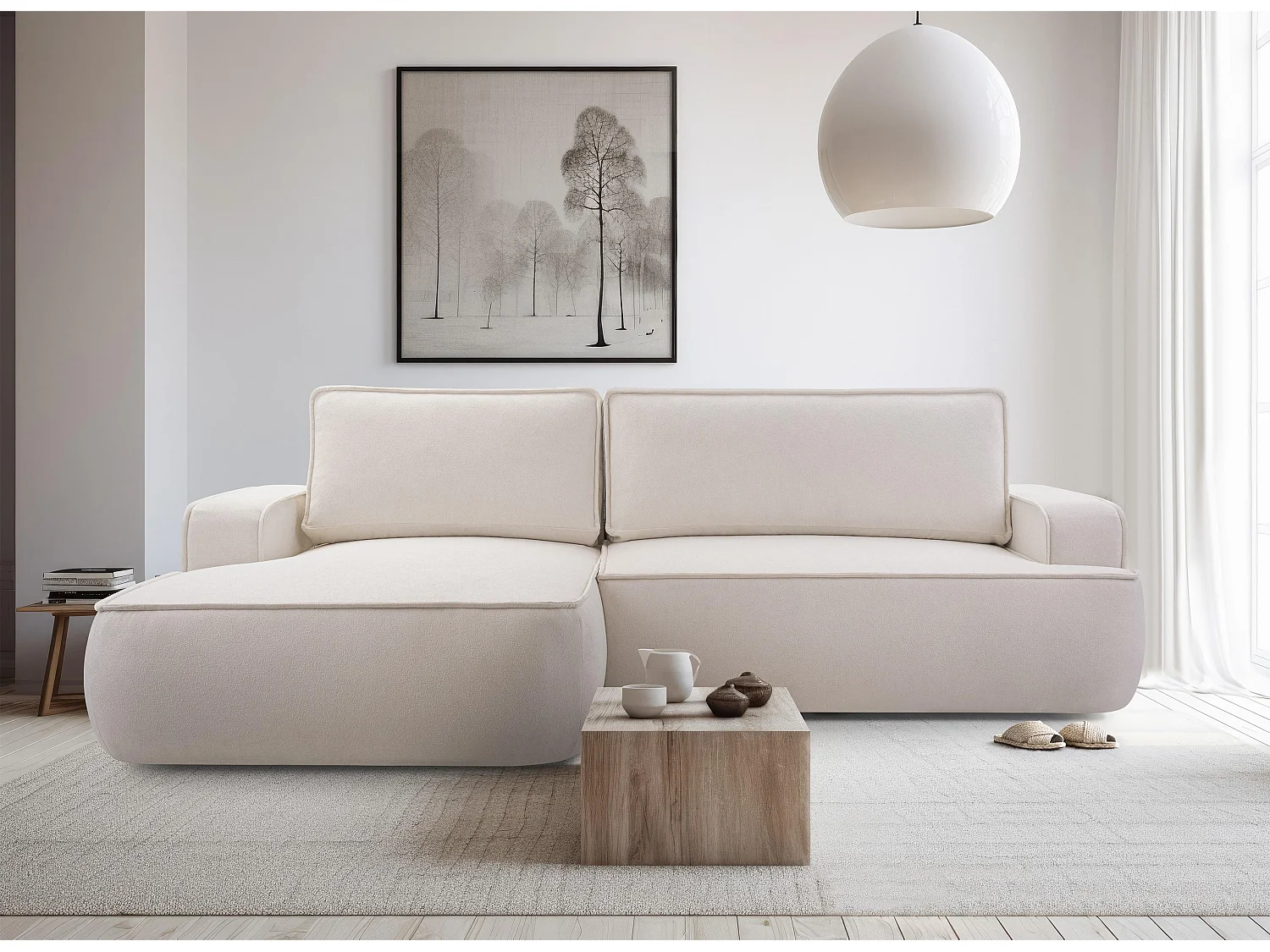 AX LIVING Ablia Sofa L Form mit Schlaffunktion Creme Ecksofa 267 cm L