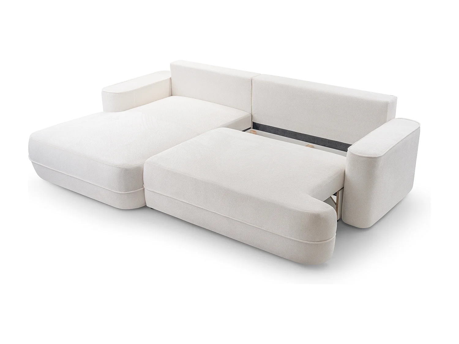 AX LIVING Witte hoekbank met slaapfunctie Peoni 267 cm met bedlade L