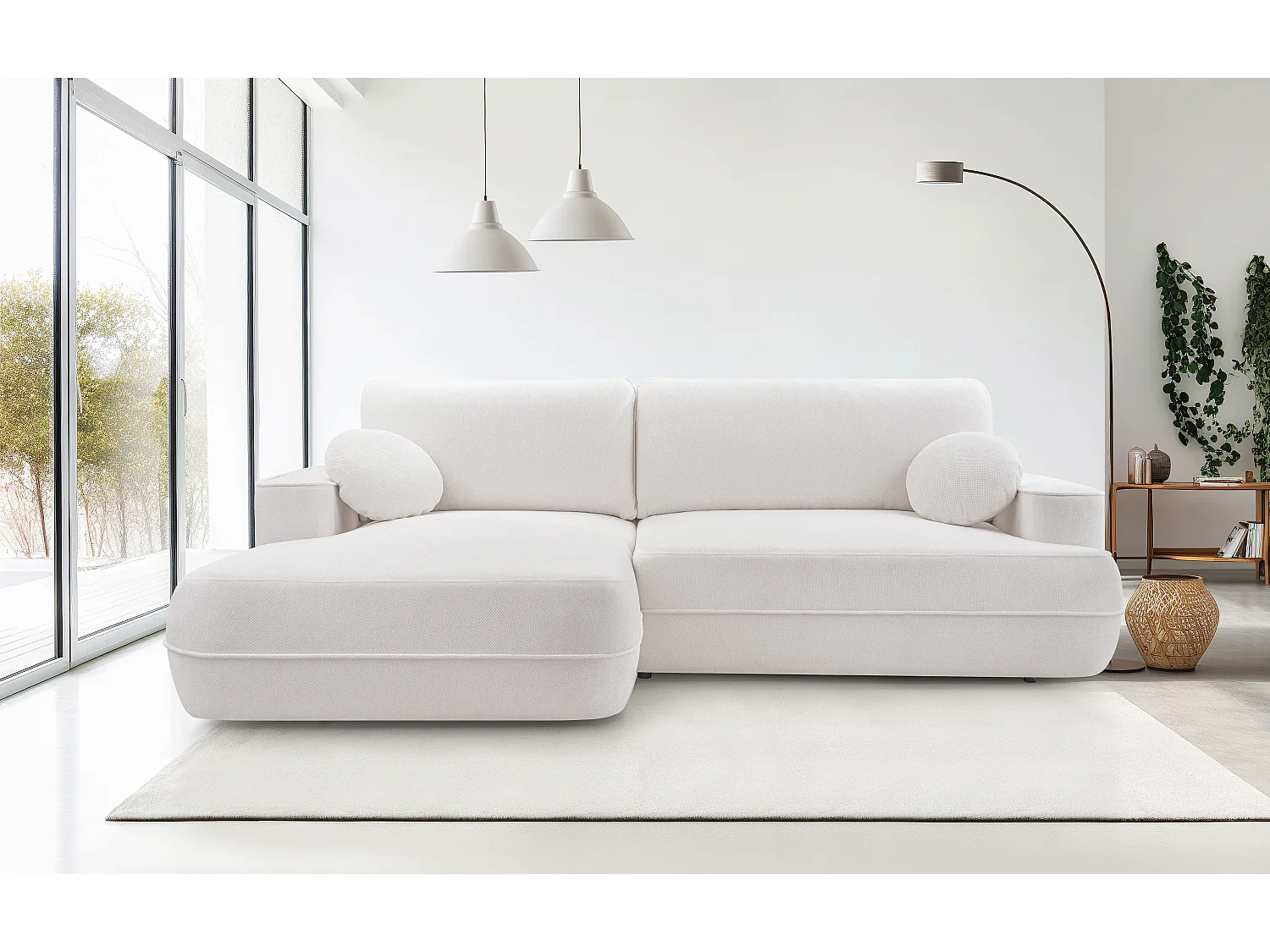 AX LIVING Canapé d’angle avec fonction lit Peoni 267 cm blanc G