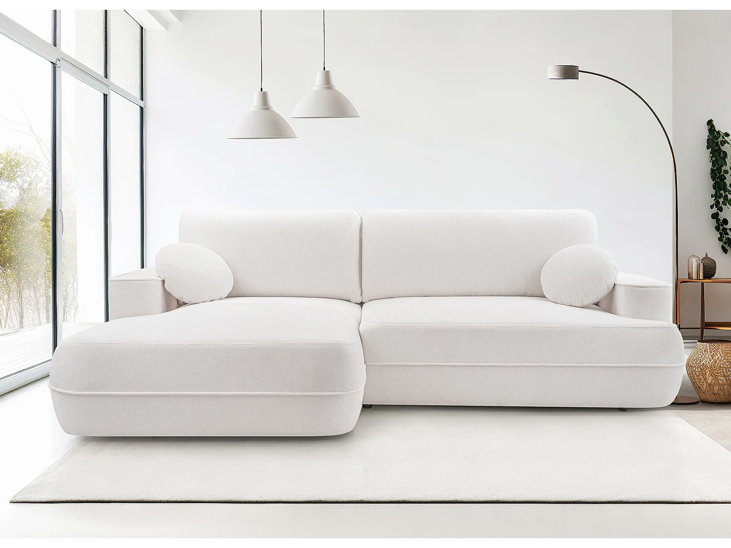 AX LIVING Ecksofa mit Schlaffunktion Peoni 267 cm weiß Bettkasten L
