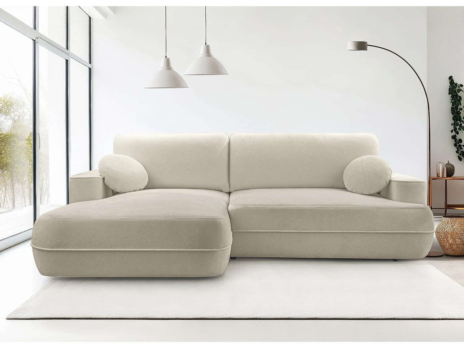 AX LIVING Ecksofa beige mit Schlaffunktion Peoni 267 cm breit modern L